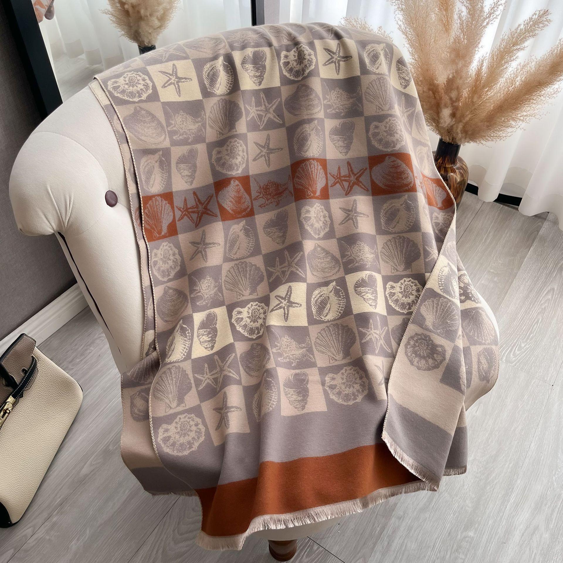 

Морские Элементы Морская Звезда Ракушки Мода Изысканный Женский Имитация Кашемира Теплый Шарф Шаль для Кондиционера Шарф 185*65cm серебряный серый