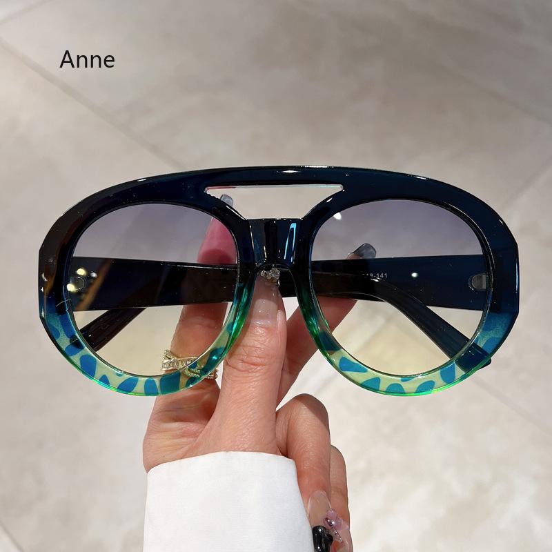 Oversized Round Sunglasses UV400 Fashion Double Bridge Gradient Candy Colors Men Women Shades Trendy Eyewear