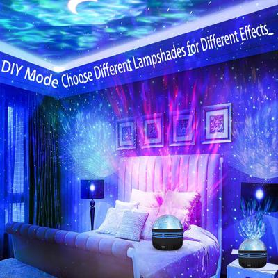 Projector Lamp 2-in-1 Dimension Lights Ocean Wave Projector 14 Light Effects Remote Control Music Sync for Bedroom Kids Room Home Theater