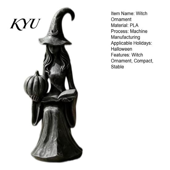 Unique Dark Aesthetic Decoration Pumpkin Witch Ornament, Halloween Gothic Style Tabletop Figurine, Retro Weighted Stable Base Ornament PLA Statue for