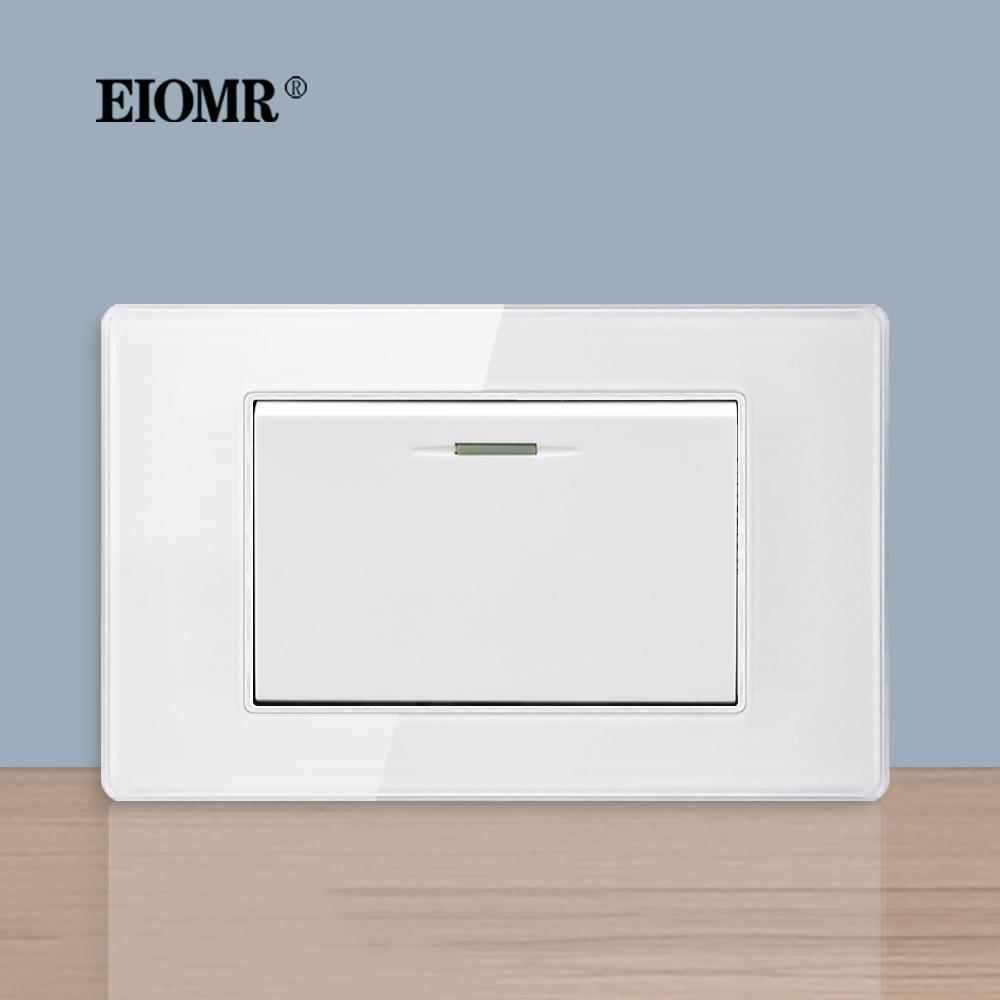 EIOMR US BR Стандартный настенный выключатель, 3 клавиши, 1-ходовой / 2-ходовой, Панель из белого хрустального стекла, Размер 118*75 мм, Выключатель света 10А для ремонта дома 1 Way