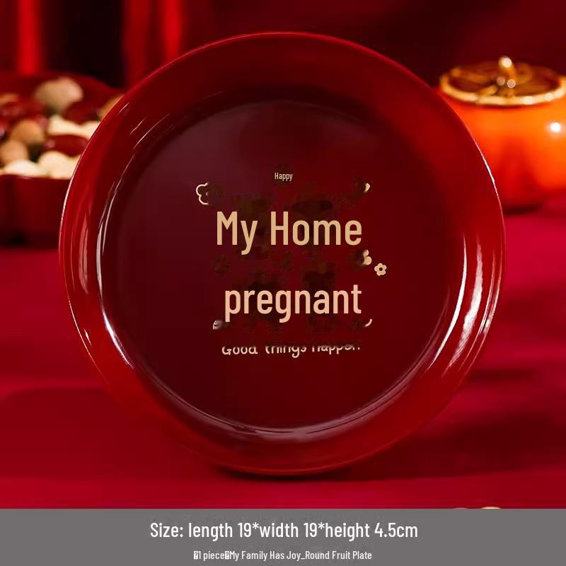 Red Festive Wedding Candy & Dried Fruit Plate for Engagement or Living Room