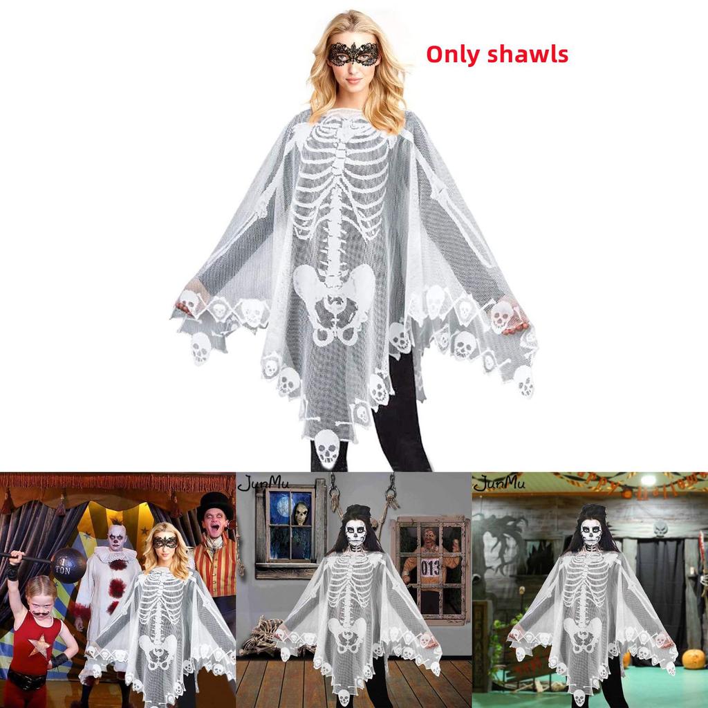 Läskigt Skelettspets Sjal Perfekt För Halloweenfester