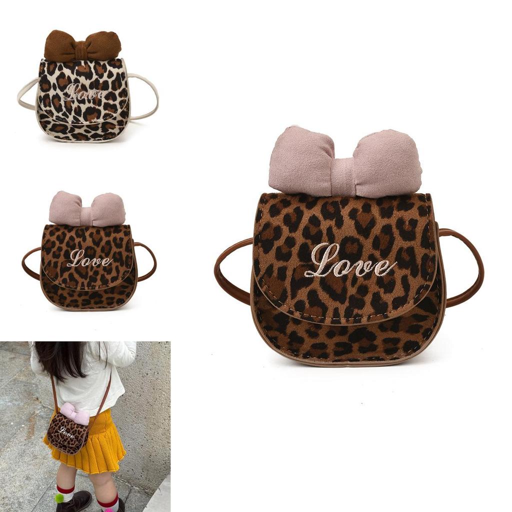 Cute Baby Crossbody Bag For Girls Pu Leather Leopard Pattern With Chain Strap For Daily Use