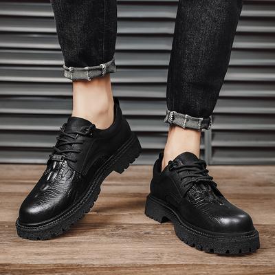 Genuine Leather Thick Soled Men's Shoes Trendy Casual Style Outdoor Fashion Party Daily Office Adult Classic Black Shoes