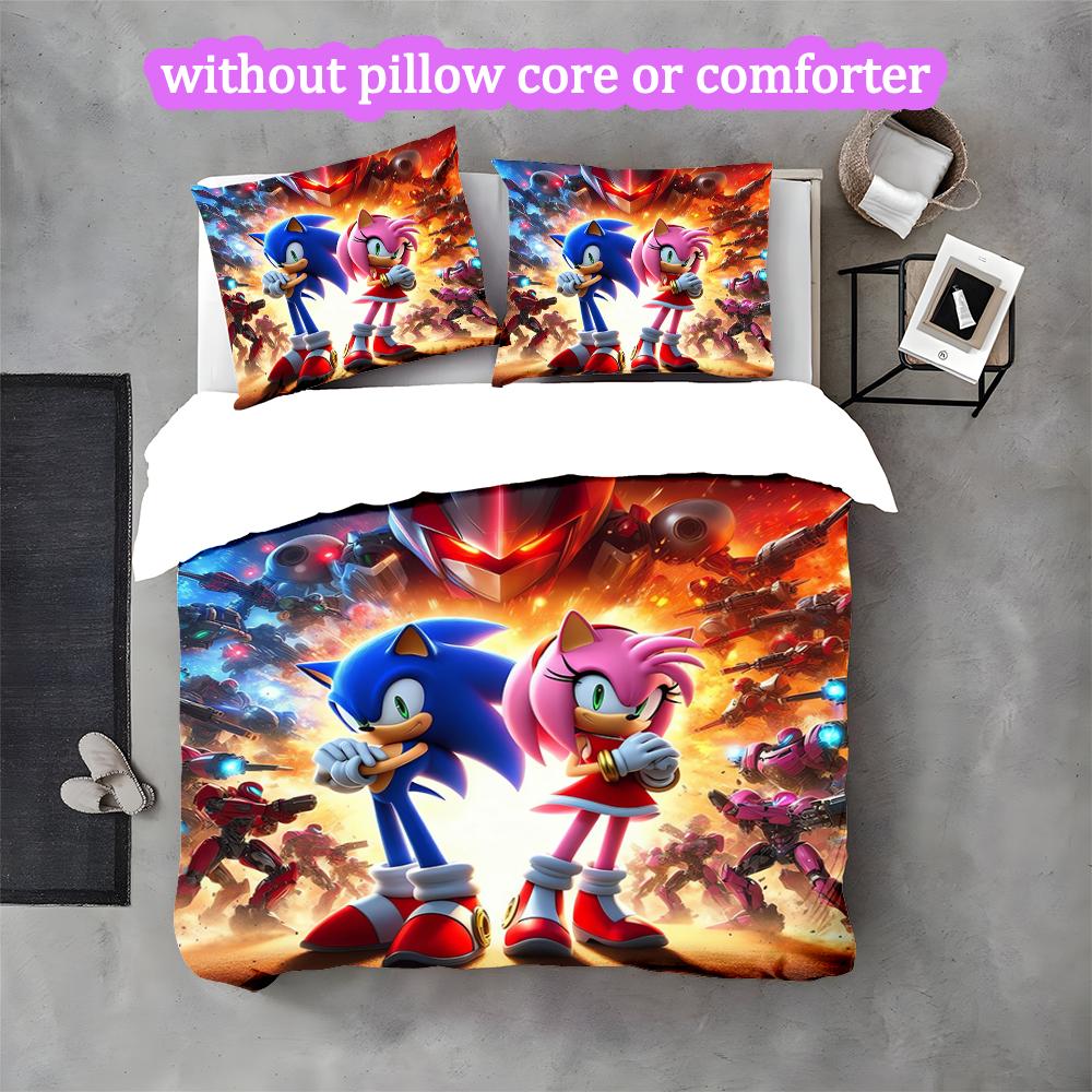 3pcs Sonic Bedding Set for All Season Use, Cozy Printed Bedclothes Suitable For Bedroom Ideal Birthday Gift for Family