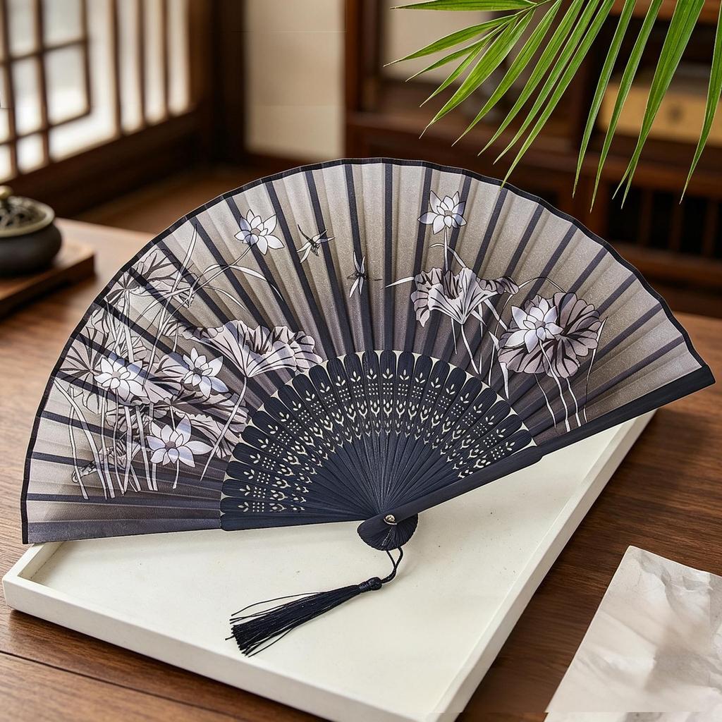 Er Qing Ancient Chinese Hanfu Dance Fan: Portable Silk Fan for Women