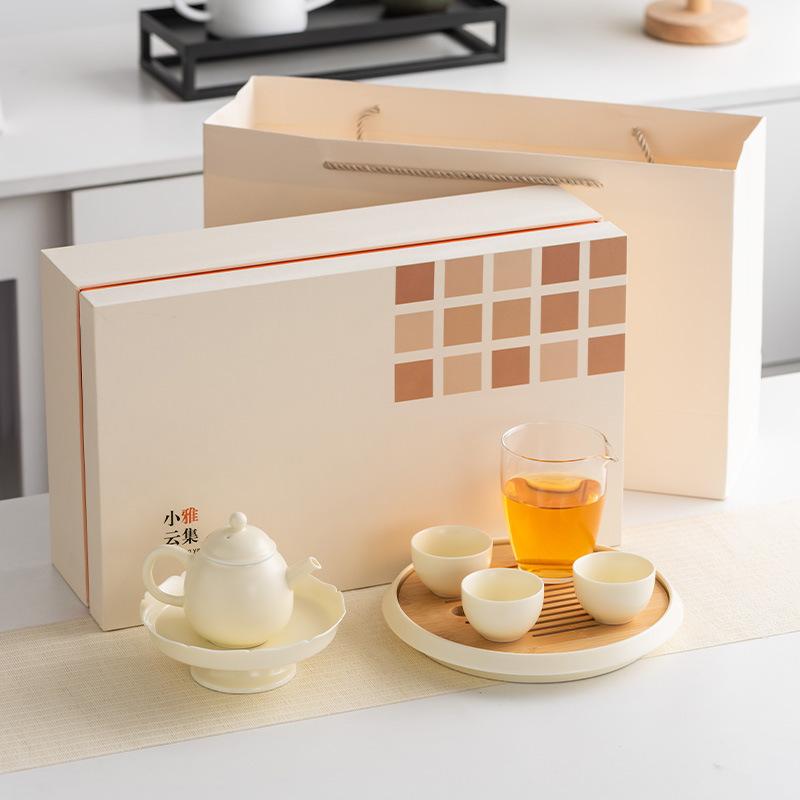 Light Luxury Xiaoya Yunji Set Cream Yellow Beam Pot Brewing Teapot Teacup Dry Brewing Plate Complete Set Household Warm Brewing Tea Stove