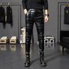 Herbst Frühling Herren Skinny Biker Lederhosen Mode Kunstleder Motorradhosen für Herren Hosen Bühnen Club Kleidung