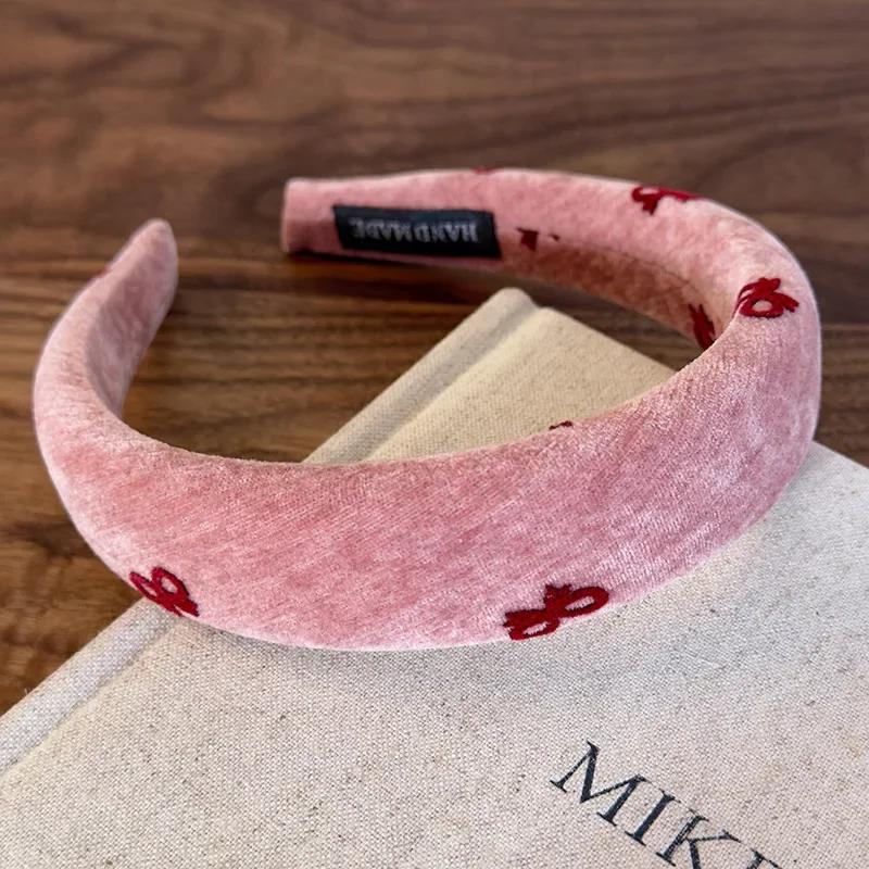 Retro Rote Süße Wollstirnbänder für Frau Mädchen Temperament Haarreif Schwamm Breit Haarband Weiblich Weihnachten Haarschmuck Geschenk