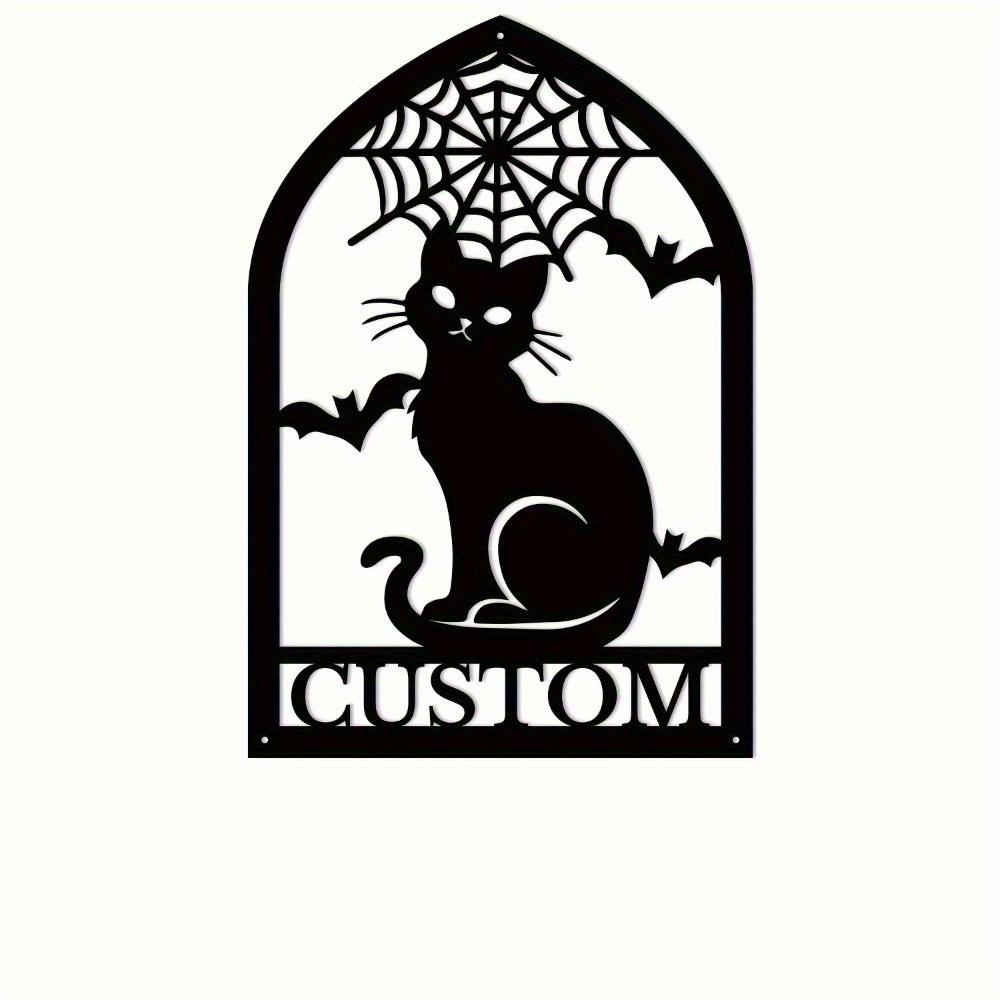 Spooky Cat Custom Metal Wall Sign - Personalized Waterproof Iron Plaque for Indoor/Outdoor Decor, Wall Sculptures.