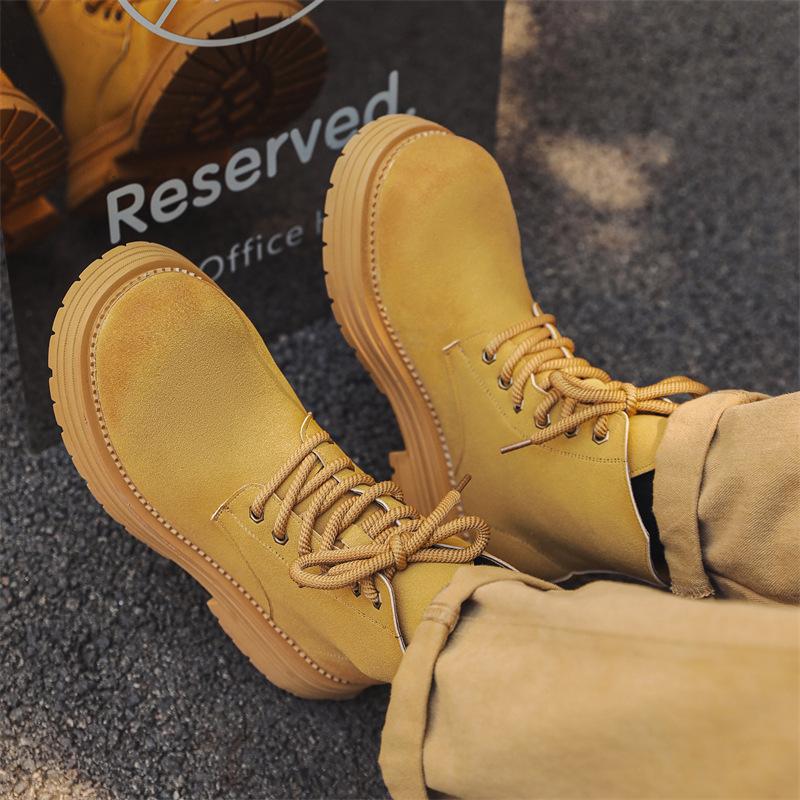 mens fashion outdoors desert boots lace-up cow suede leather shoes cowboy autumn winter boot vintage handsome platform botas man