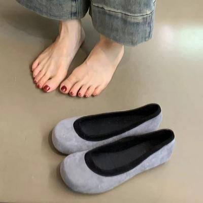 Weiche Lederversion~ Retro runde Spitze flacher Ausschnitt Einzelne Schuhe mit Rock flache Ballerinas Ein Pedal vielseitige Oma-Schuhe Damen