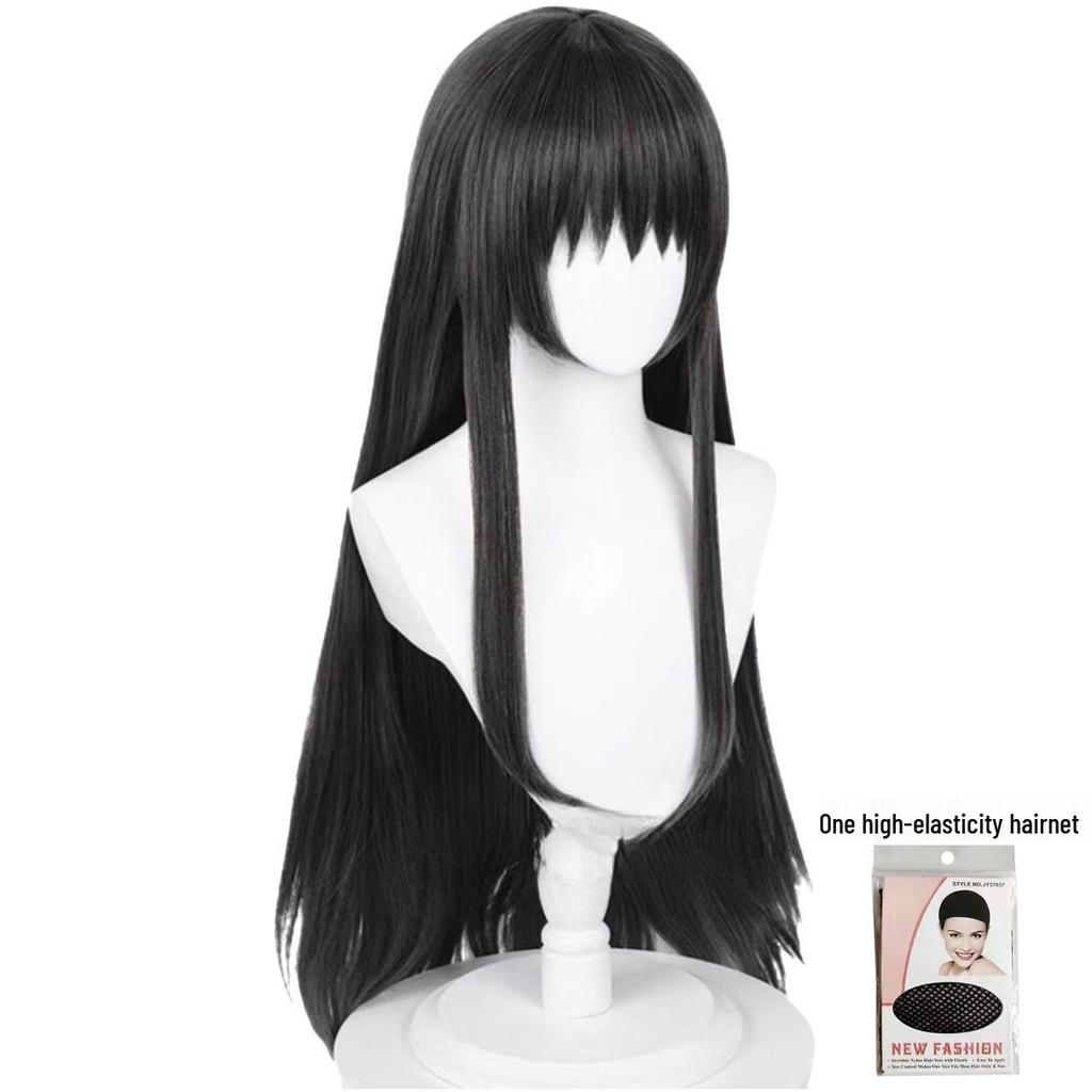 Homura Akemi Anime Wig - Long Straight Black Hair, Easy-to-Manage Buckle Net