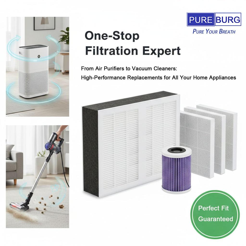 PUREBURG Replacement Filter Set with Levoit Air Includes 2 H13 HEPA Filters 4 Activated Carbon LV-H132-RF (Compatible LV-H132 Purifier, & Pre-filters)