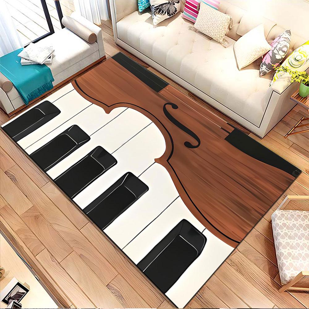 Piano Keys and Violin Abstract Design Patterned Carpet, Non Slip Mat Suitable for Living Room and Bedroom Sofas