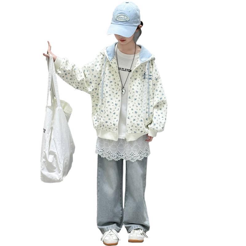 2025 Mädchen Floraler Kapuzen-Cardigan Sweatshirt – Herbstmode