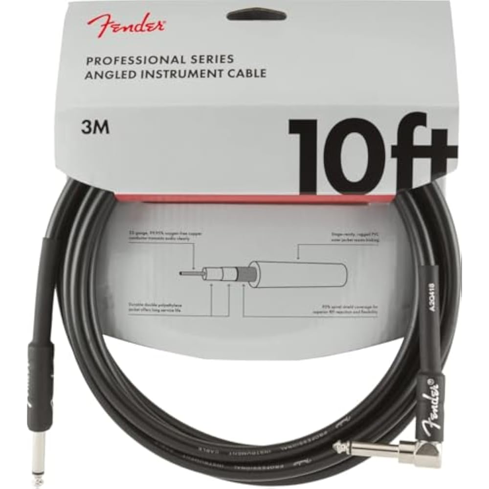 Fender Shielded Cable Professional Series Instrument Cable, Straight-Angle, 10', Black