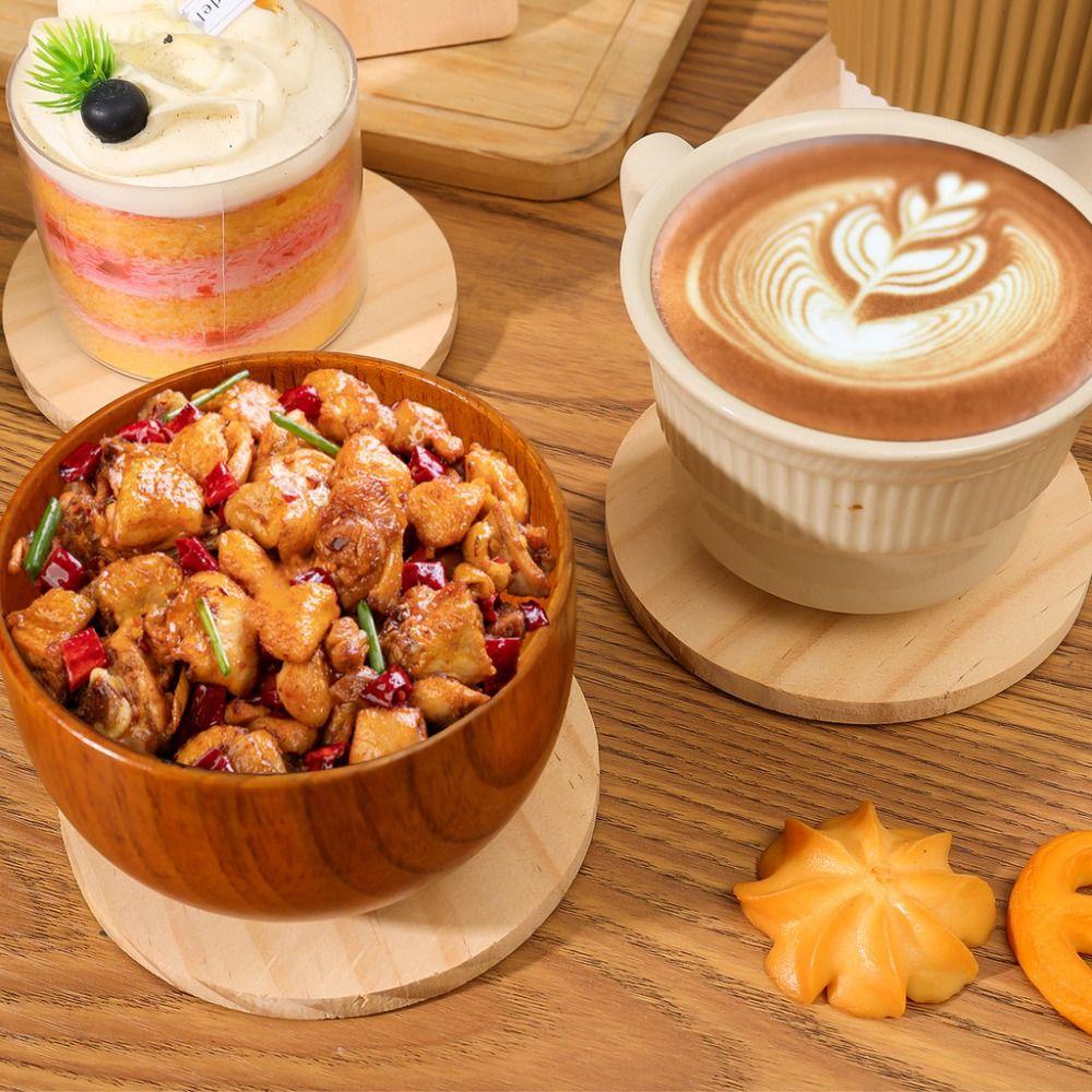 5 Stück Massivholz Kaffeetassen-Untersetzer Hitzebeständig Anti-Rutsch Tassenunterlage Wasserbecher-Basis DIY Handwerk Malerei Holzgravur Dekoration