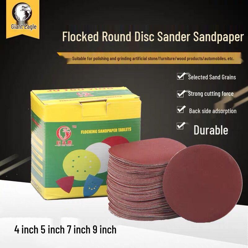 Giant Eagle Red Sand Flocked Round Disc Sandpaper Sheets (4", 5", 7", 9")