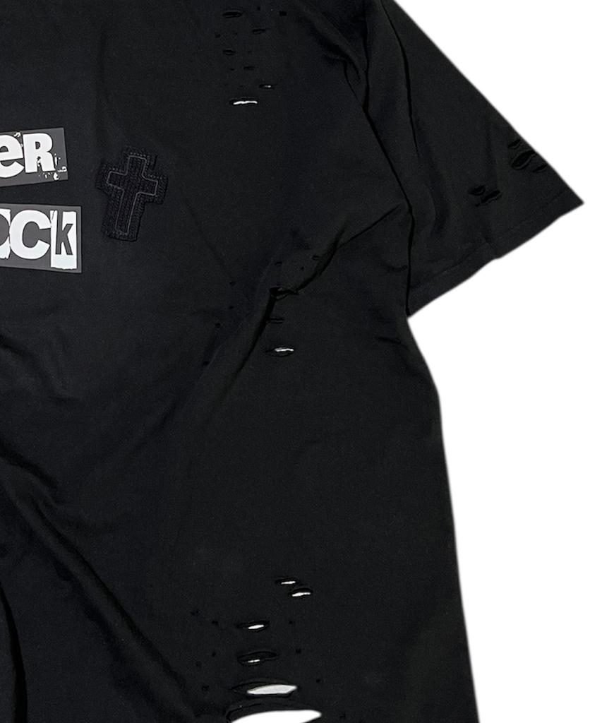 SK8ER ROCK Rock Cross Destroyed T-Shirt ((Black))