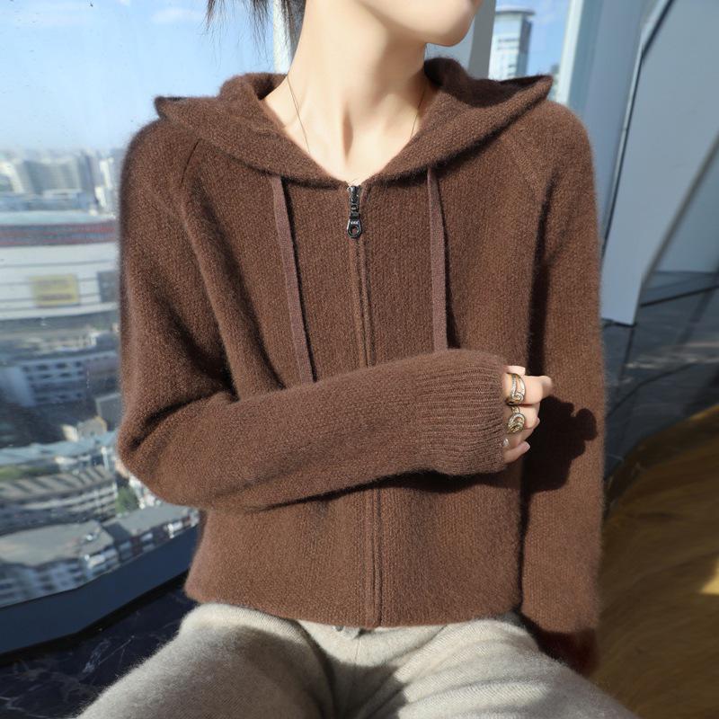 2025 Women's Thick Wool Hooded Cardigan - Autumn/Winter Knit Sweater Coat, Loose & Cozy