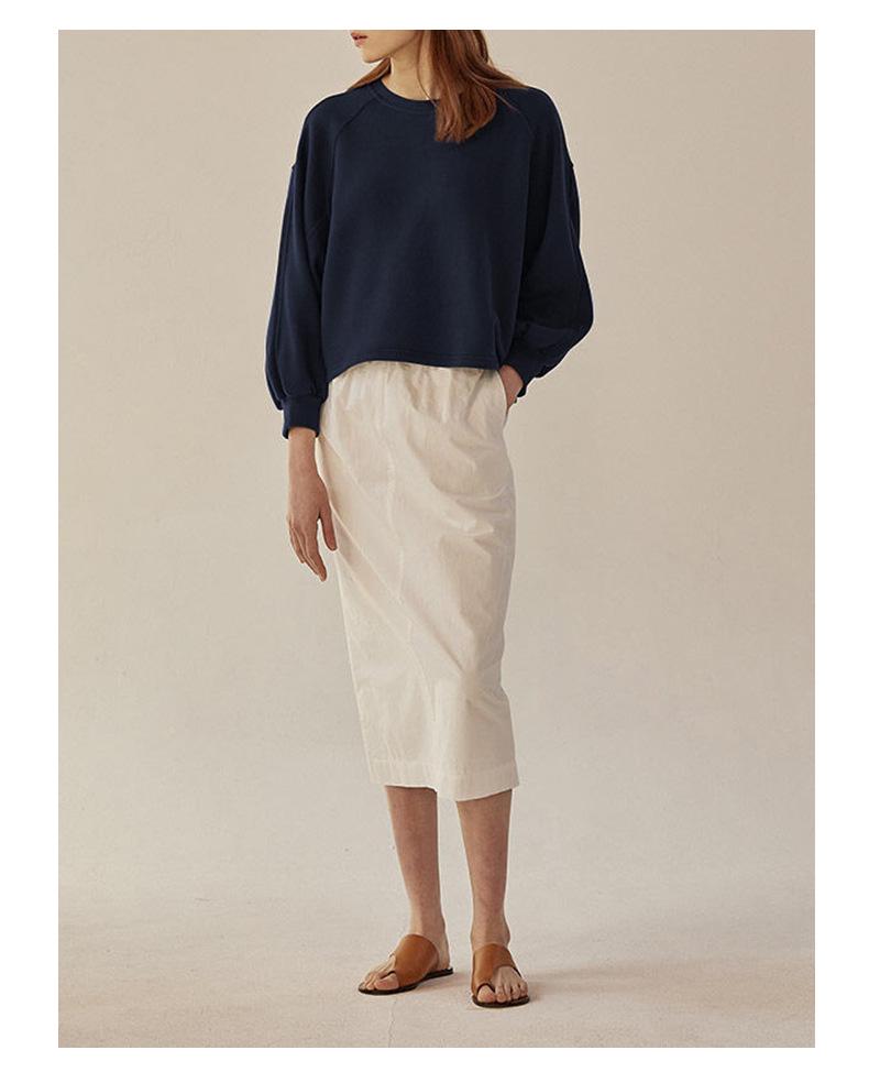 Spring 2025 French Casual Cotton Sweater - Loose Fit, Short Lantern Sleeves for Women
