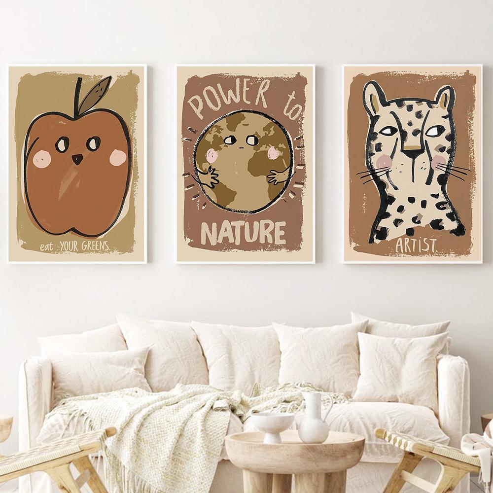 Funny Animal Rabbit Dove Cartoon Wall Art Canvas Painting Nordic Retro Nursery Decorate Poster Print Picture Kid Room Home Decor