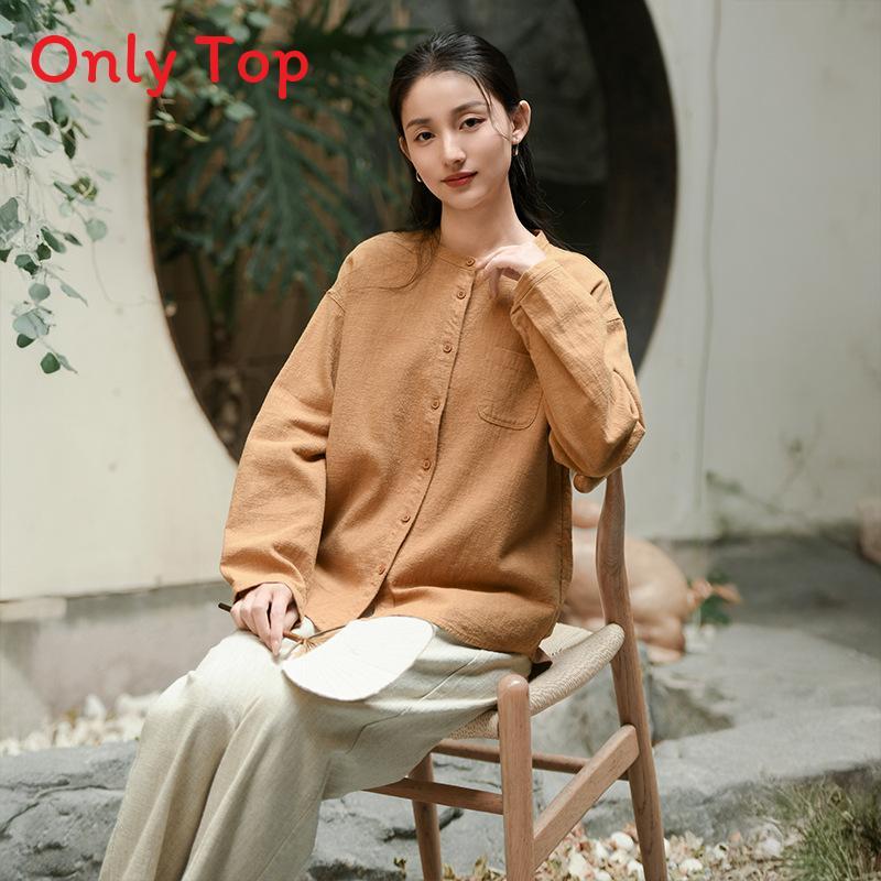 Casual Linen Shirt For Women With Mandarin Collar And Pockets Spring 2026