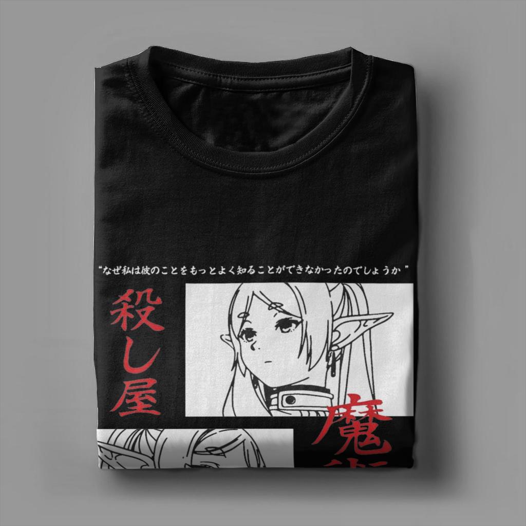 Sousou No Frieren T Shirt Men Pure Cotton Vintage T-Shirts Crew Neck Japanese Anime Tees Short Sleeve Clothing 4XL 5XL