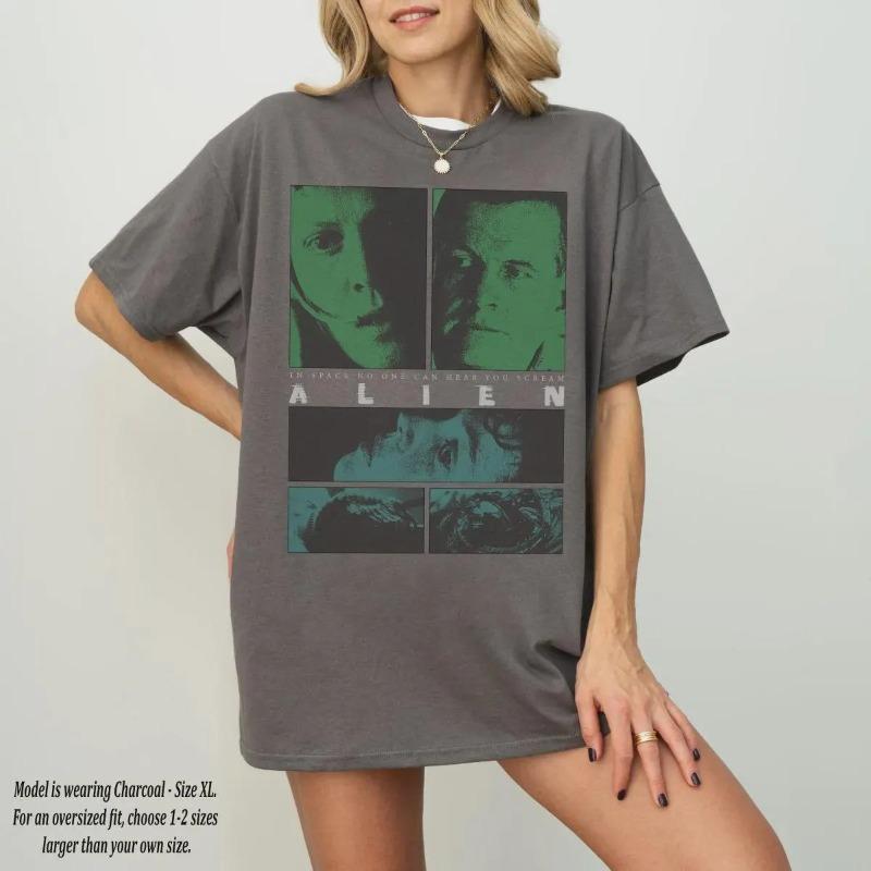 Retro Alien Movie Tshirt Retro Horror Tshirt for Women Summer New Unisex Casual Cotton Tshirt