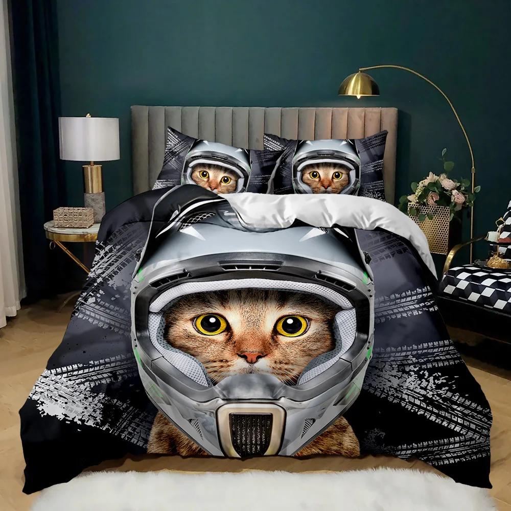 Cartoon Cat Duvet Cover Set Cute Cat Head Room Decor Bedding Set Colorful Pet Twin Double Queen King Size Polyester Qulit Cover