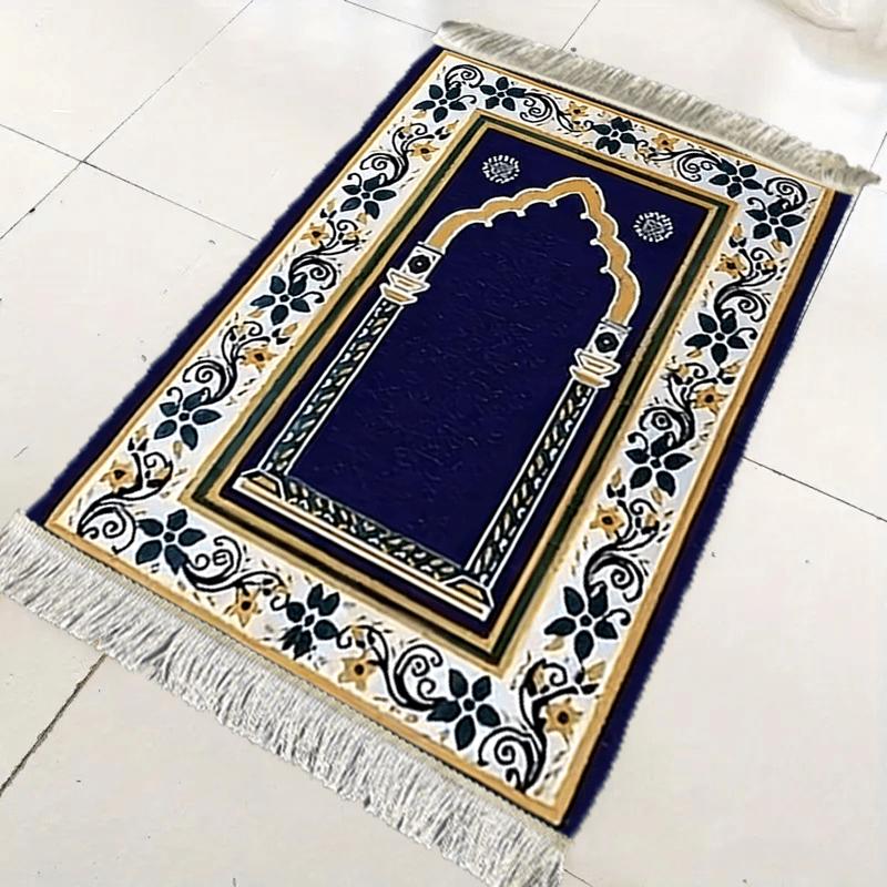 Twin Minaret Mosque Floral Islamic Prayer Mat, Foldable Portable Muslim Prayer Rug, Religious Worship Mat for Home Decor