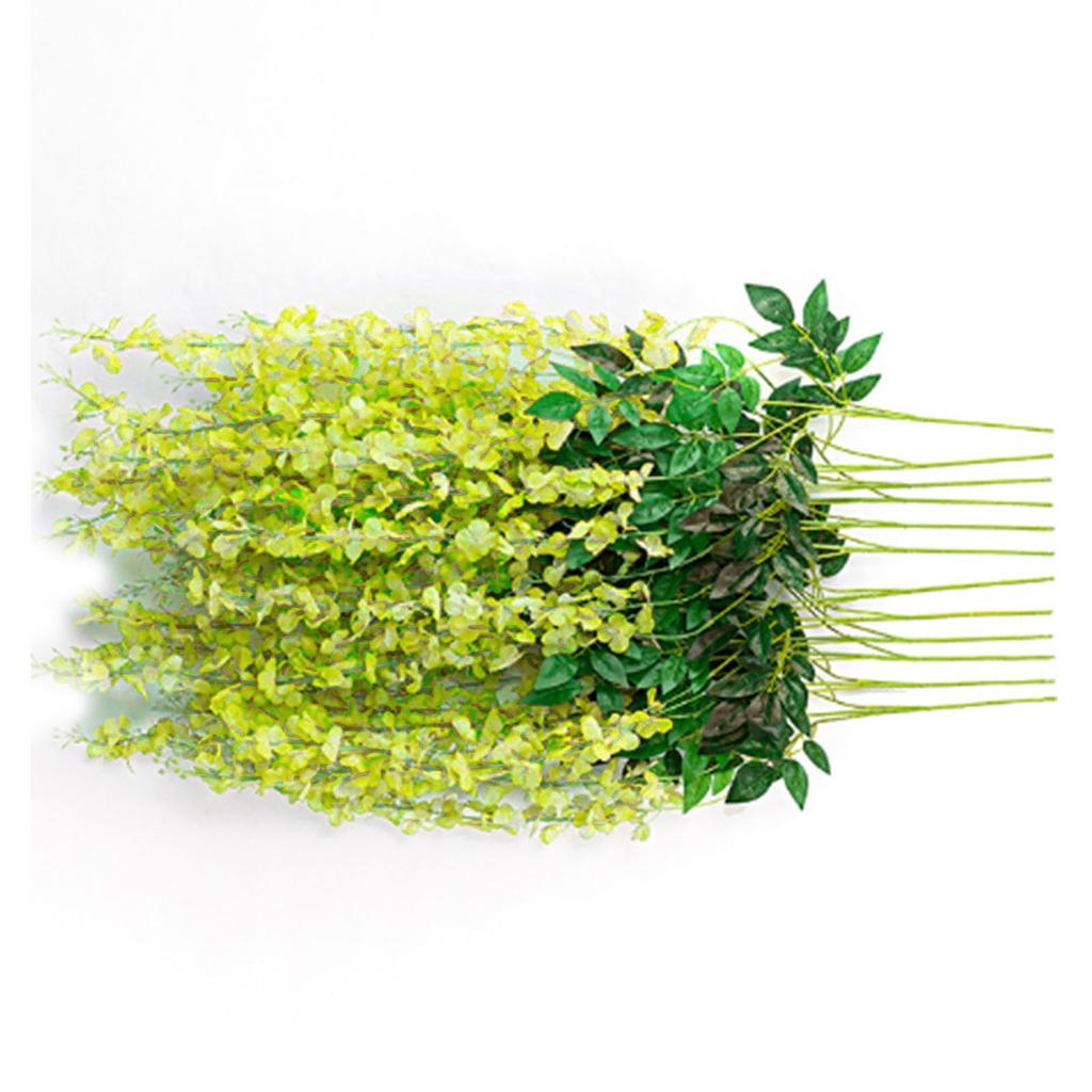 Simulated 6 Leaves Wisteria Decoration Silk Flower Artificial Faux Indoor Vine Wisteria Ornament for Home Green