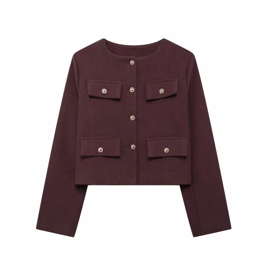 DAFIFY Women's Fashion Casual Solid Color Print Autumn Winter Long Sleeve O-Neck Jackets & Coats