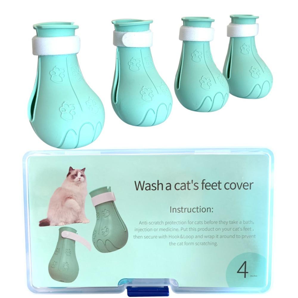 

4 Pcs Scratch Prevention Grooming Cat Accessories Nylon Buckle Cat Foot Gloves Bathing
