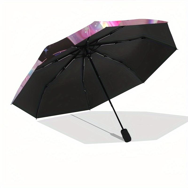 Kuromi Automatic Folding Umbrella-Simple 8-Rib Design, Bright Cartoon Pattern, Durable Iron Frame, Suitable For Travel, Outdoor, Beach-Cute