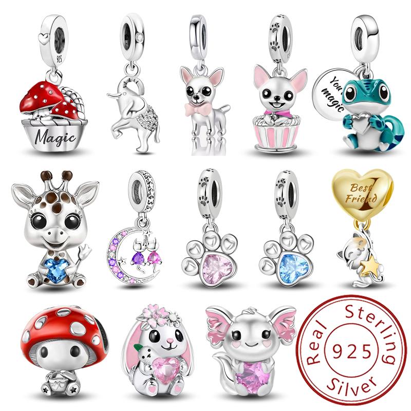 925 Silver Mushroom Cat Owl Puppy Cat Claw Charms Beads Fit Diy Bracelet Bangle Making Gift Of High Quality Jewelry
