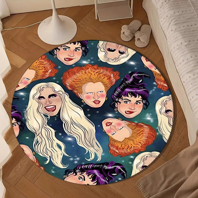 Halloween Witches Round Rug for Livingroom,Bedroom, Palyroom, Chair Rug, Area Rug, Circle Carpet, Large Size Fan Christmas Gift