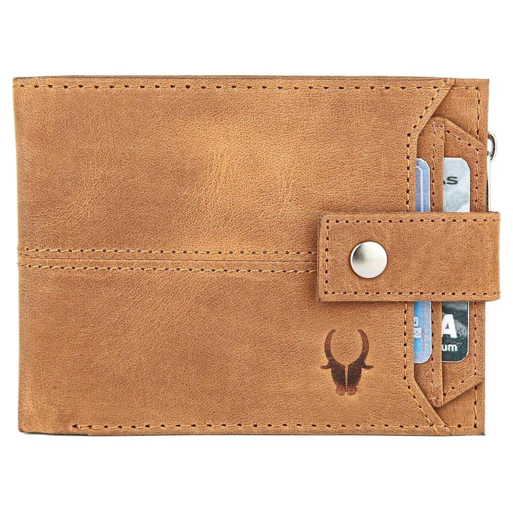 Leather Wallet for Men Ultra Strong Stitching Handcrafted Zip Wallet with 9 Card Slots  2 ID Slots (Tan Hunter