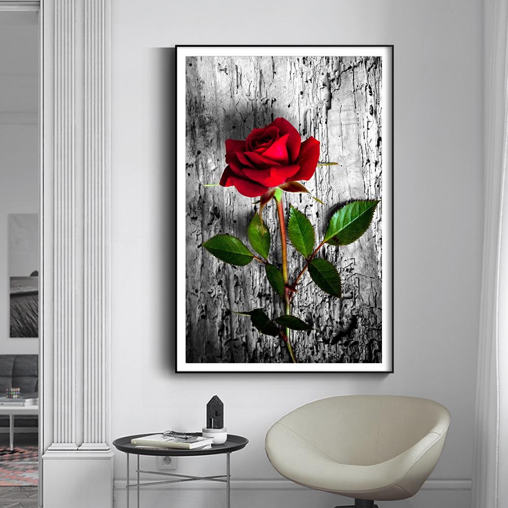 Red Roses Off-White Background Environment Art Tree Plants Canvas Painting Modern Home Decoration Luxury Artwork Prints Poster Pictures Pop Wall Mural
