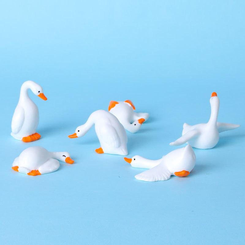 6Pcs Mini Resin White Goose Figurines Cute Cartoon Design And Vivid Colors For Desktop Decor Bonsai Micro Landscape Diy Craft