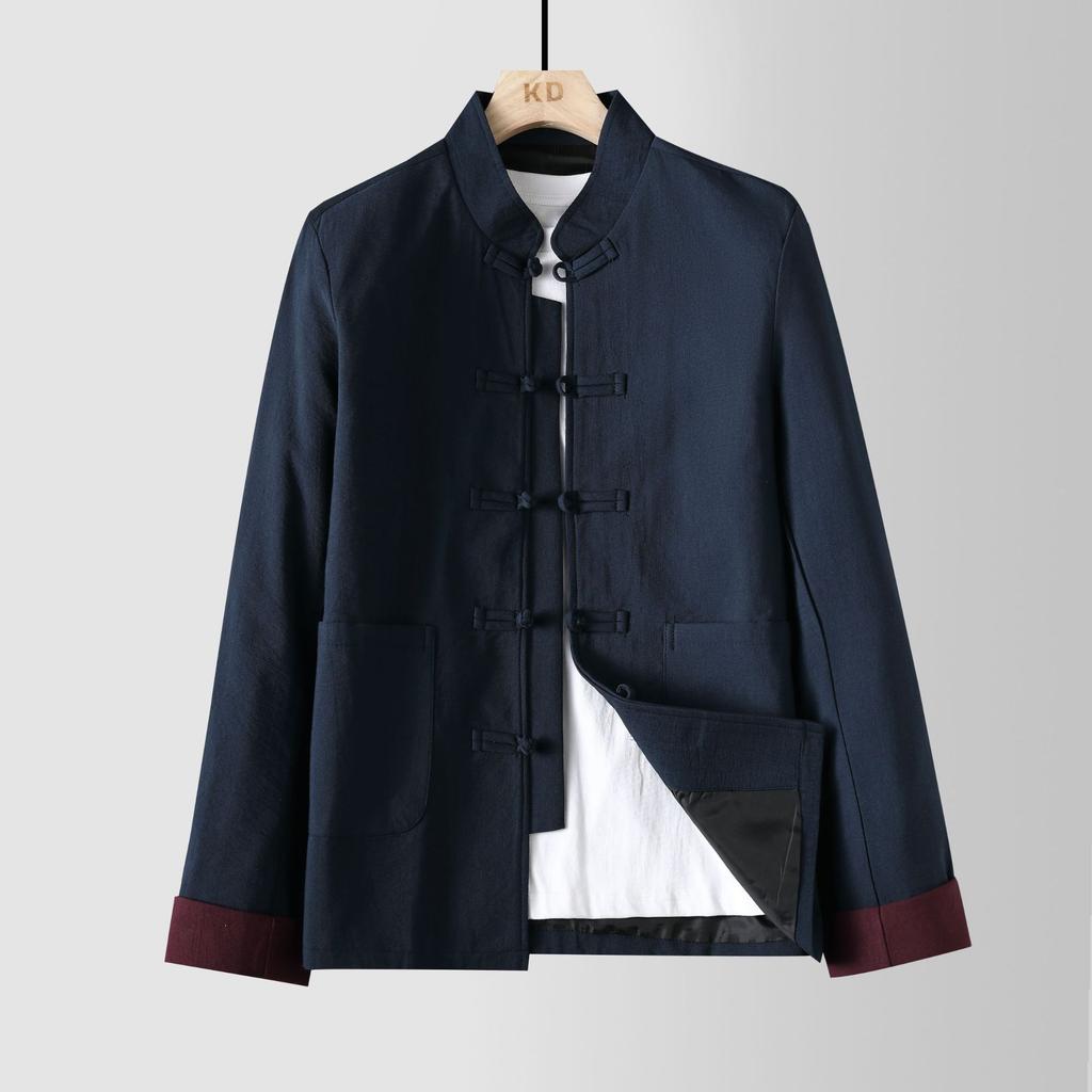 Middle-aged and Elderly Tang Coat Chinese Style Top Autumn Jacket Elderly Birthday Birthday Button Jacket Contrast Color