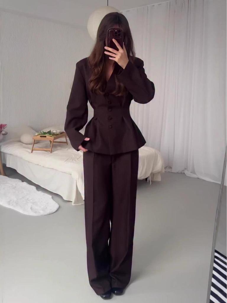 2025 Autumn Women's Long-Sleeve Waist-Cinching Cardigan Suit