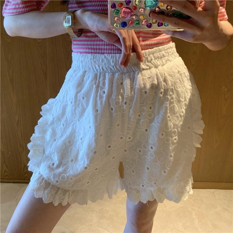 Dongdaemun Summer Style Hollow Lace Loose and Versatile Casual Shorts for Women