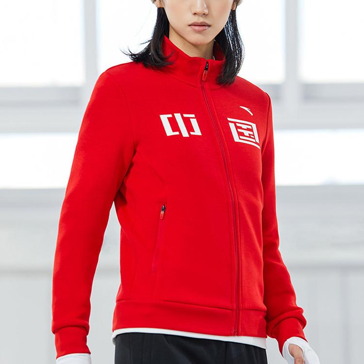Anta Training Series Solid Color Stand Collar Sports Zip Jacket Women Jacket China-Red 162217756-2