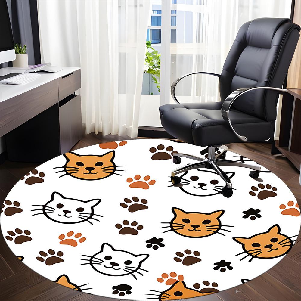 1pc Cat Paw Prints Carpet for Office Non Slip, Round Carpet, Soft & Comfortable, Carpet for Office, Lightweight Round Floor Mat
