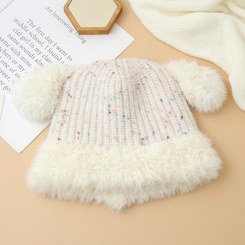 

Autumn and winter hat women s short-eared rabbit plush hat sweet and cute warm knitted hat plush ear protector wool hat One Size