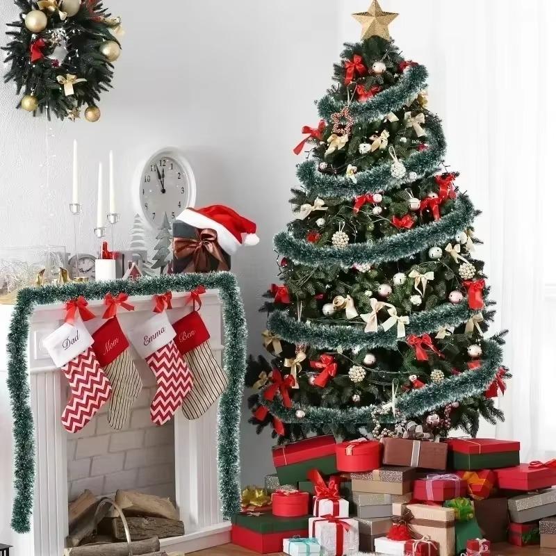 Christmas Tinsel Ribbons Garland Green Cane Wreath Xmas Tree Hanging Pendent Ornaments Wedding Party Supplies Home Decor