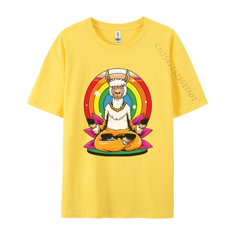 Llama Yoga Llamaste Animal Yogi Pose Tshirts Retro Style Tshirt Premium Cotton Design New Tops Tees Discount Tops  Tees
